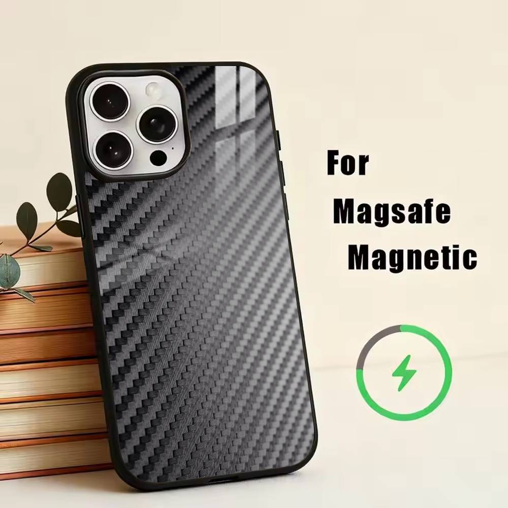 Carbon Fiber Weave Phone Case For iPhone17,16,15,14,13,12,11 Plus,Pro Magnetic For Magsafe Wireless Charging