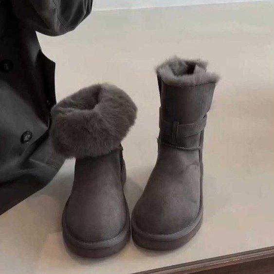 Warm velvet snow boots medium tube thickened fashion women's thick-soled round head two wear women's Birkenstocks
