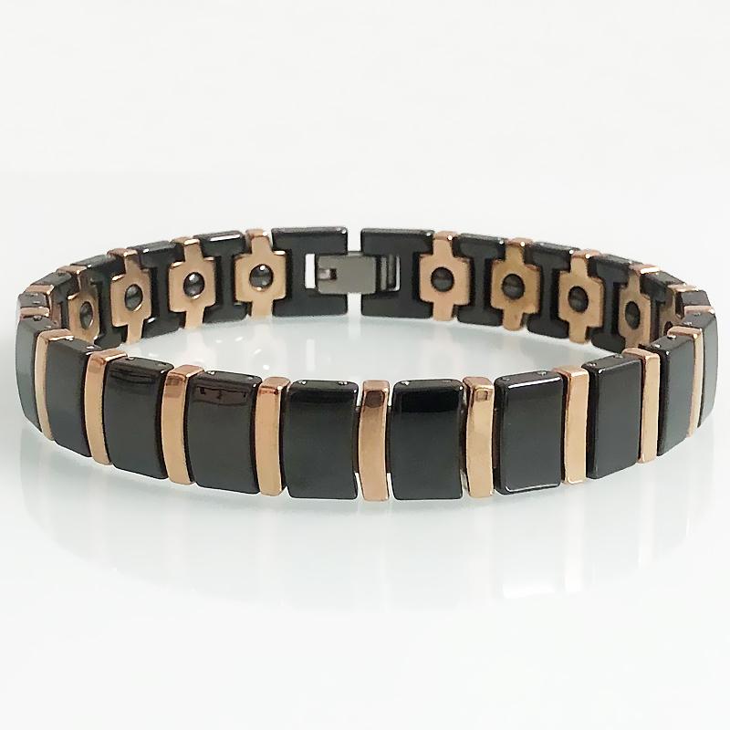 Rose Gold Color Steel White/Black Ceramic Chain Link Bracelet for Men Women Bio Germanium Magnetic Wristband Femme Jewelry