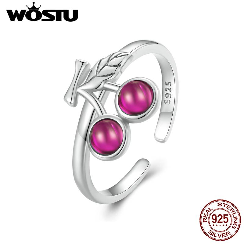 

WOSTU стерлингового серебра 925 пробы, летние кольца с вишней для женщин, большой красный корунд, фрукт, милое штабелируемое кольцо для вечеринки 925 silver