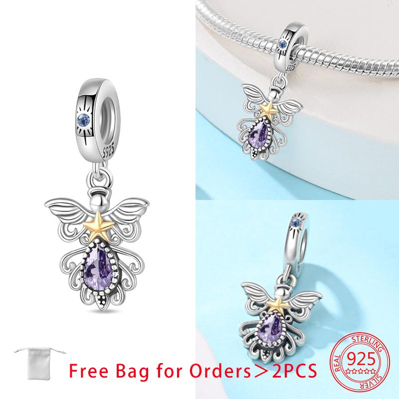 Charms Angel Series Sparkling Zircon Wings Beads Pendant Fit Diy Original Bracelet Necklace Copper Women Jewelry Gifts