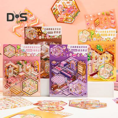 4 Pcs DIY 3D House Stickers Paper Miniature Scene Stickers Cartoon Mini Room Scene Stickers Set for Adults Kids Scrapbook
