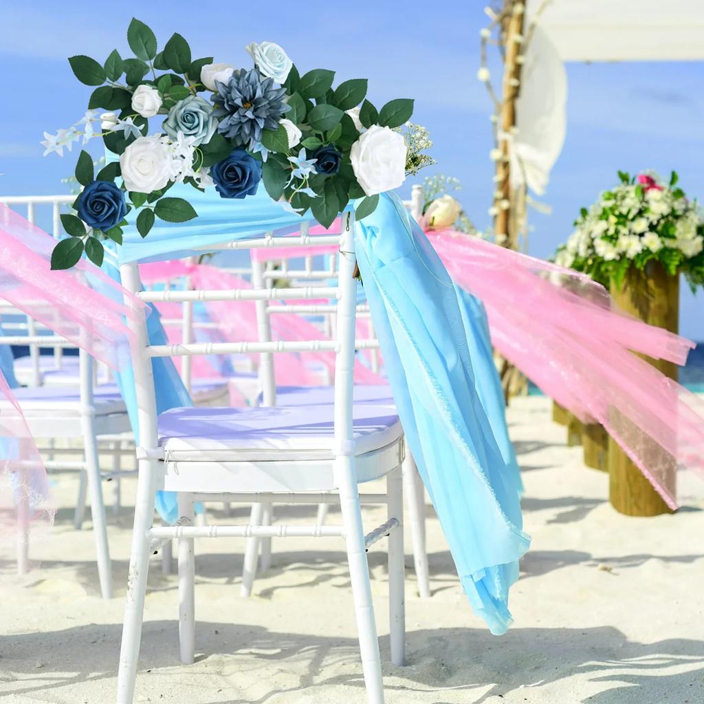 Simulation Rose Chairs Back Pew Flower Garland Arrangement Floral Swags Arch Decor Vine Wedding Aisle Chair Home Decorations