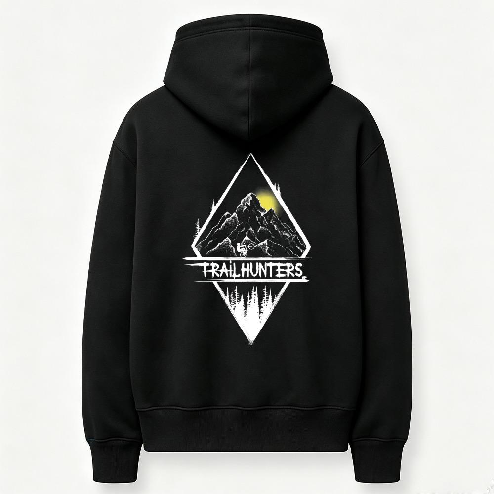 Trailhunters Mountain Forest Graphic Hoodie Back Print Long Sleeve Pullover Sweatshirt Outdoor Hiking Casual Streetwear Hooded