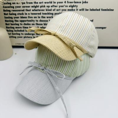 Sweet Wind Striped Bow Cap Soft Top Breathable Sun Hat Spring and Summer Versatile Face Small Baseball Cap