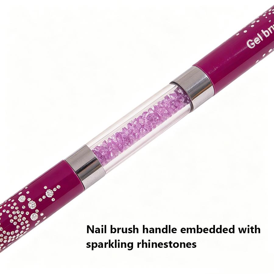 Double Ended Nail Art Brushes Rhinestone Handle, Flat Head Gel & Carving Sculpting Pen for Nail Extension Manicure
