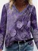 Women's Elegant V-Neck Marble Print Long Sleeve T-Shirt Soft Polyester Great for Autumn and Winter Casual Wear Floral Print Tops