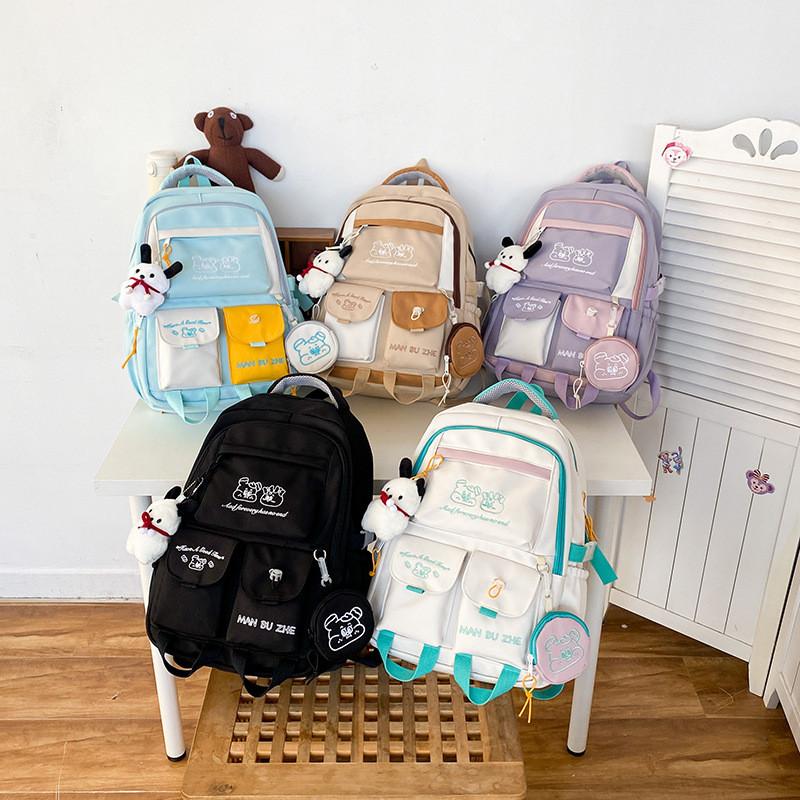 Blocking Splicing Color School Bag Large Capacity Backpack Cartoon Gift Students