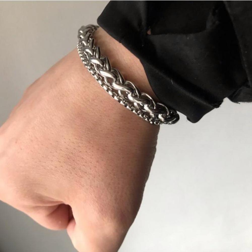 Pulsera de cadena de quilla de acero inoxidable de una o dos capas, de plata, de 4 mm, 5 mm, 6 mm y 8 mm, regalo para hombre