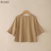 ZANZEA Women Casual Round Neck Solid Color Loose 3/4 Sleeve Blouse