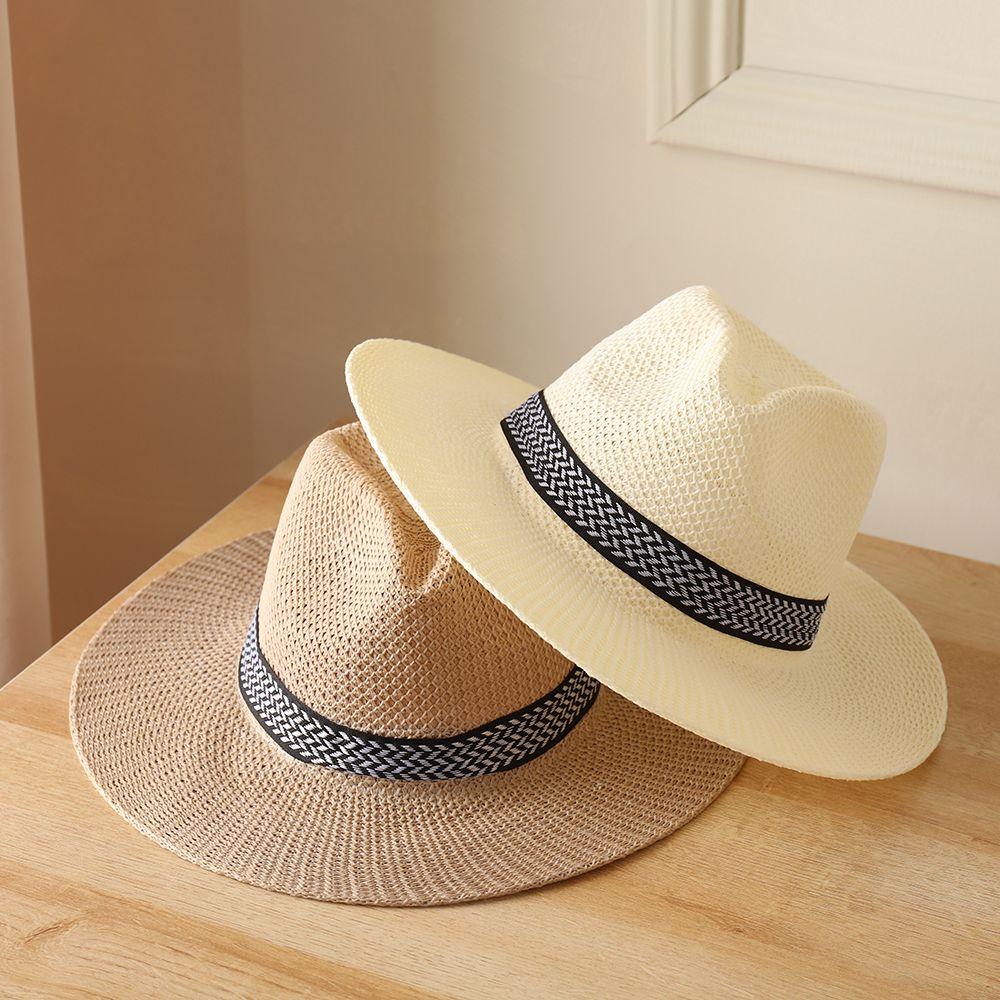 Wide Brim Straw Hat Leisure Summer Cap Jazz Panama Fedora Fashion Travel Leisure Sun Hat For Women Men Simple Style 2022 New