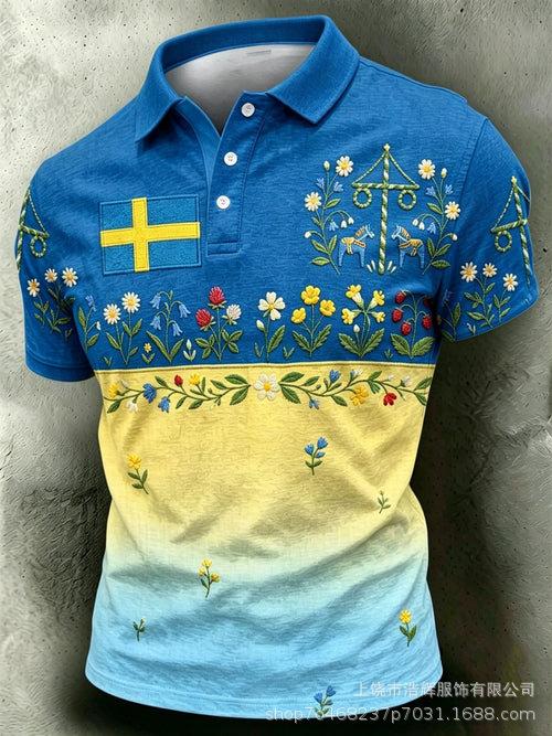 New 3D Printed Men's Retro Fashion Casual Summer Lapel Polo Shirt Top