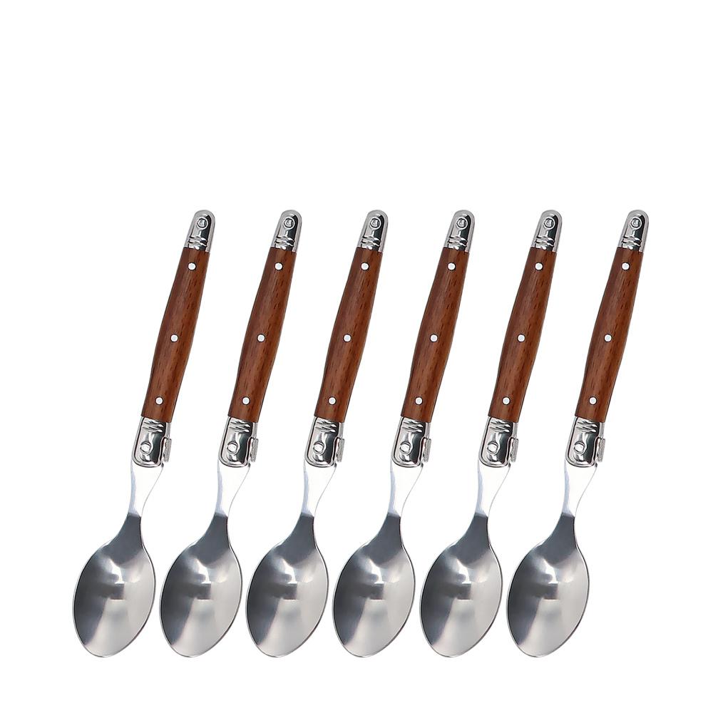 Jaswehome 4/6/24Pcs Wood Grain Dinnerware Serrated Steak Knives Set Full Tang Table Utensil Dinner Spoon Fork