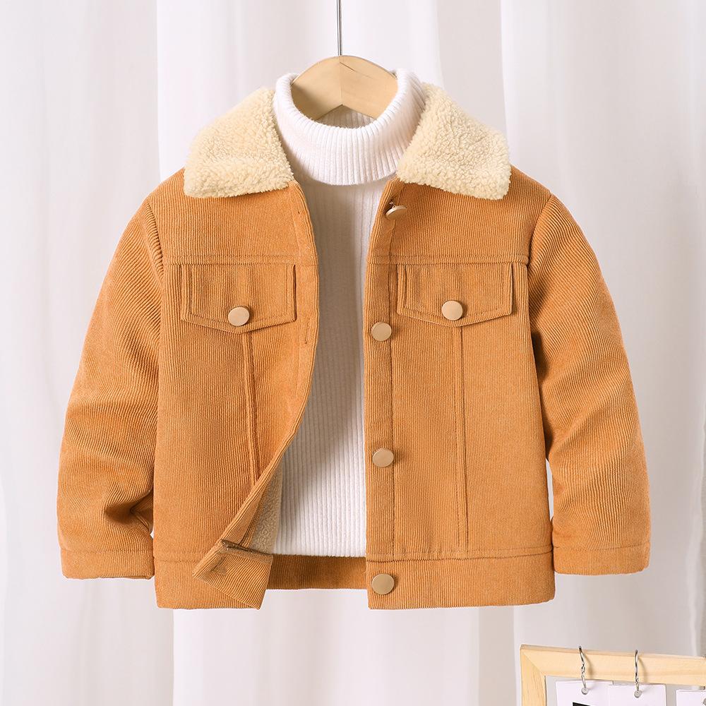 

Детская одежда Новая осенне-зимняя вельветовая куртка на флисовой подкладке на одной пуговице для девочек 4Y коричневый