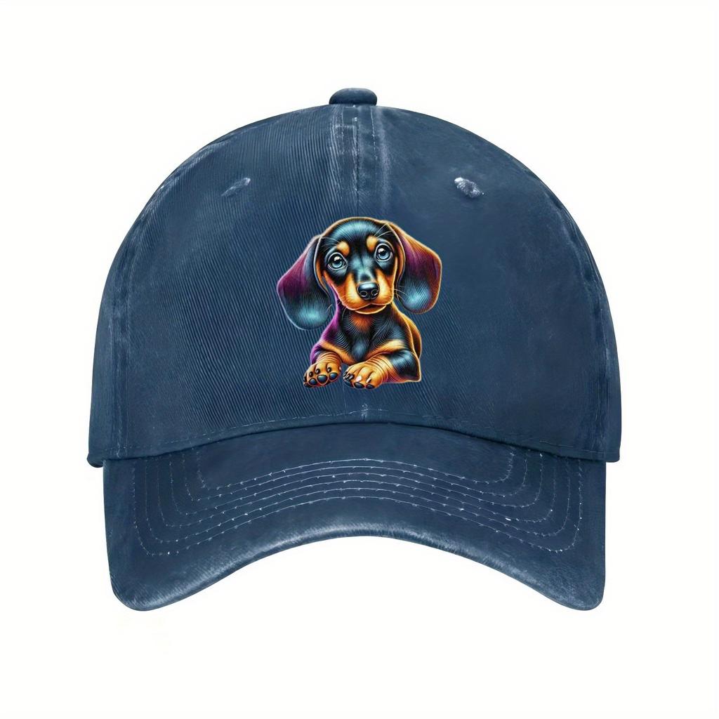 Dachshund Puppy Art Baseball Cap Polyester Adjustable Casual Hat for Dog Lovers Outdoor Sun Protection