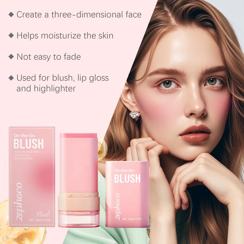 

2-in-1 Blush Stick Hydrating Tinted Blush Stick For Cheek Lips Face Makeup Waterproof Brightening Solid Moisturizer Blusher one size