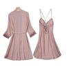 Conjunto Sexy de Camisola de Cetim e Robe de Renda para Mulher