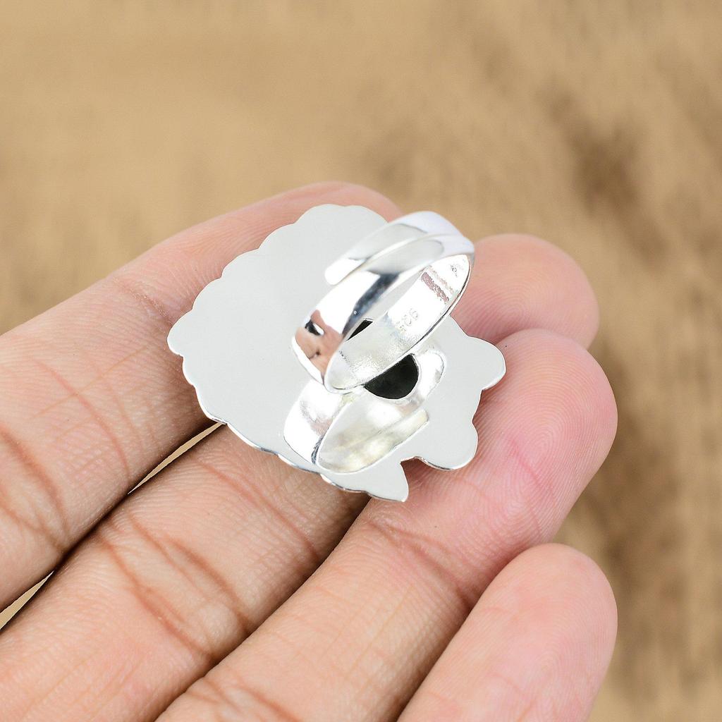 Oval Ruby Zoisite Stone Promise Daughter Art Deco Statement Ring Sterling Silver