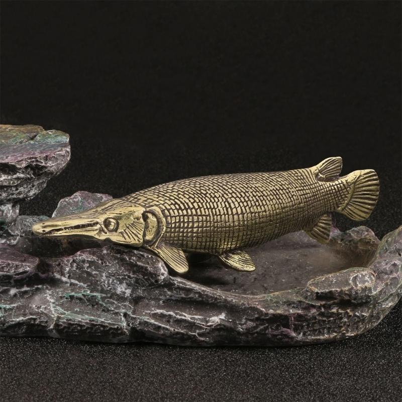 Metal Fish Figurines Animal Statues Alligators Gar Sculptures Collectibles Table Ornament for Office Home Desktop Decors