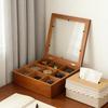 9-Compartment Wooden Storage Box Rock Collection Box with Clear Acrylic Lid Retro Storage Case for Jewelry Crystals And Small Collectibles