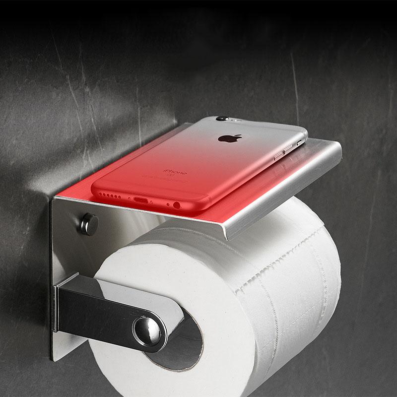 304 Stainless Steel Bathroom Roll Holder Wall Mounted Toilet Paper Towel Rack Mobile Phone Holder Chrome/Black Paper Plane