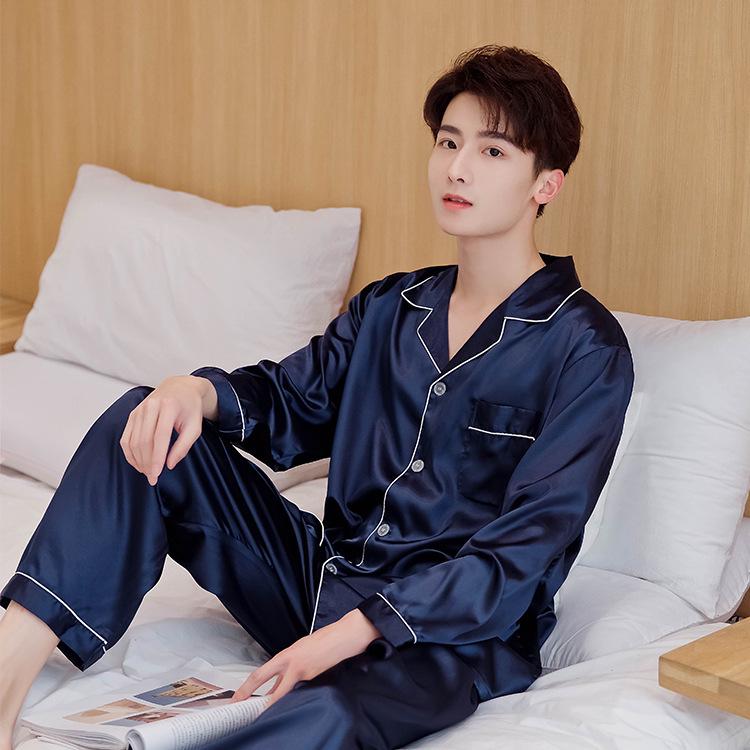 Han Yatong Silk Couple Pajamas Set: Autumn Long Sleeve Cardigan Homewear