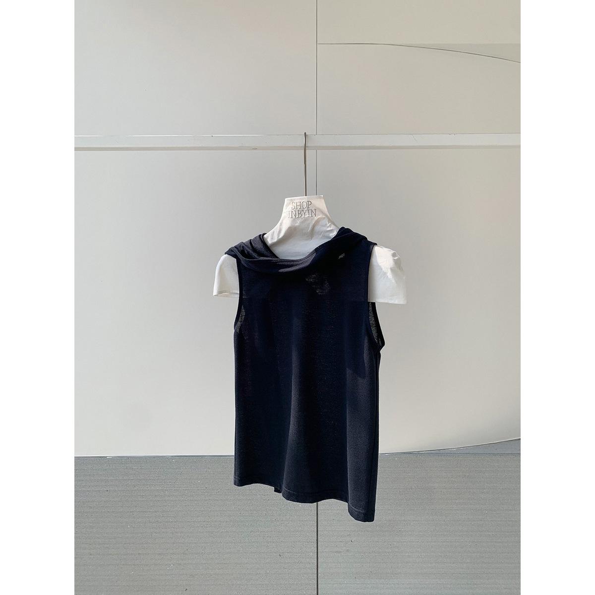 

Yi En Ou Women s Knit Scarf Vest - Women s Slimming Sleeveless Fashion Top M【Blank label】 тёмно-синий