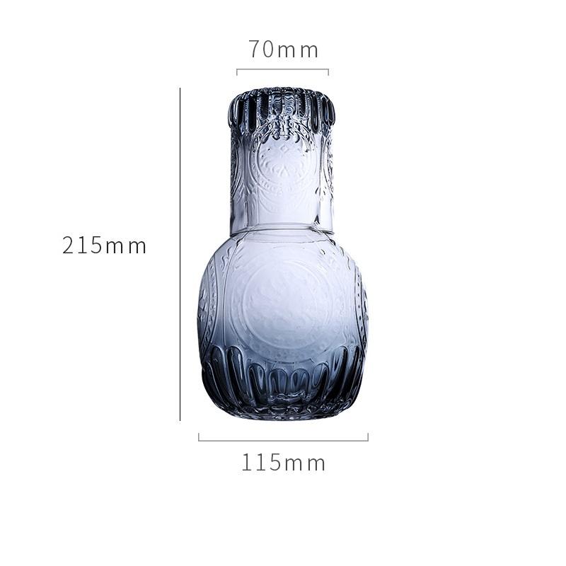 1000ml Glass Bedside Water Carafe with Glass Cups Set Embossed Relief Pattern Carafe Glassware Drinking Vintage Water Pitcher 1000