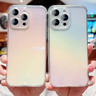 Regenbogenfarbene Handyhülle für iPhone 15 14 Pro Max 13 12 11 Samsung S24 S23 S22 Ultra A23 A24 A53 Kameraschutz stoßfeste klare Hülle