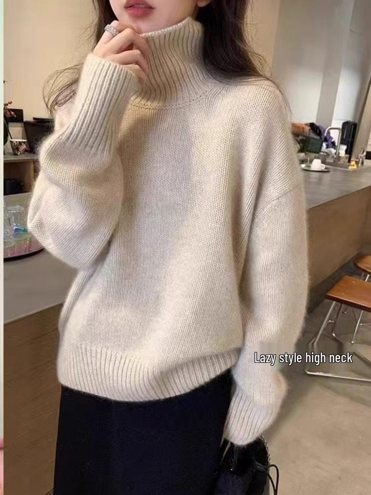 Women's Trendy Thick Knit High-Neck Sweater - Loose, Gentle French Style for Autumn/Winter