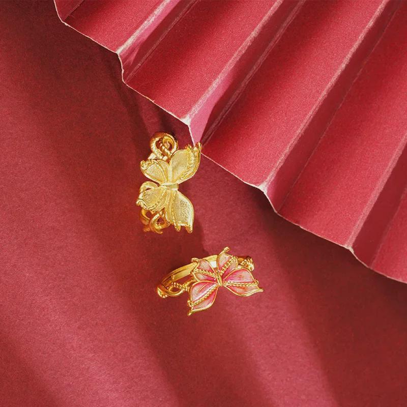 Gradient Enamel Butterfly Ring: Luxurious Sand Gold Fashion Jewelry for Women