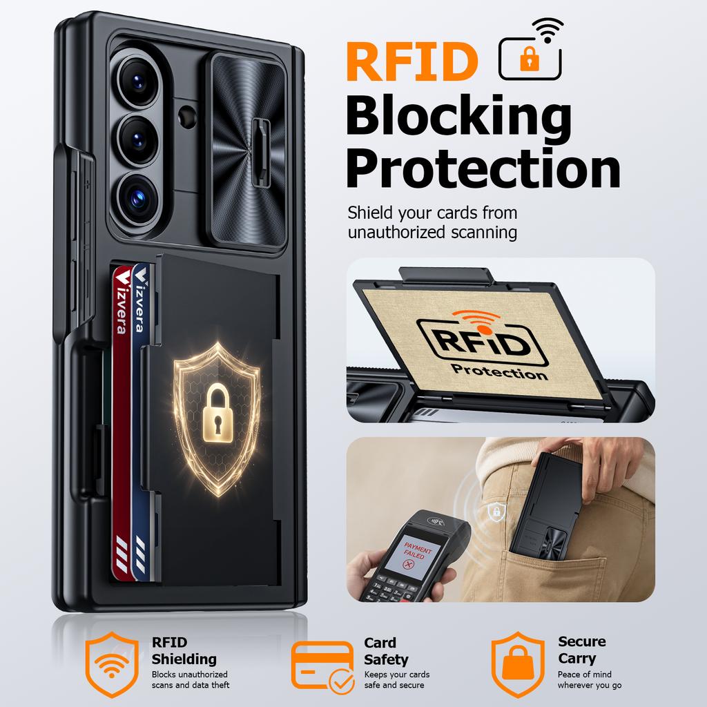 Protective Wallet Case with Sliding Camera Cover and RFID Card Holder for Galaxy Z Fold 8 Ultra-Black