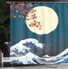 Japanese Wave Moon Shower Curtain Autumn Maple Art Traditional Japanese Bathroom Decor Linen180X230