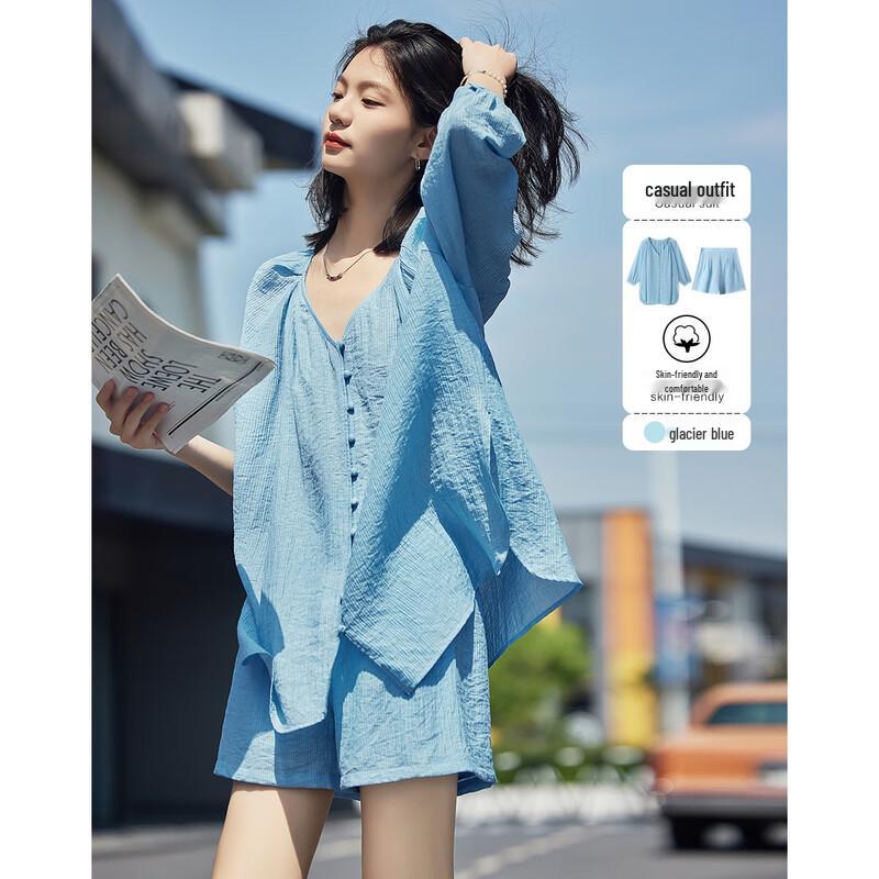 

Demana Women s V-Neck Shirt & Shorts Summer Set S