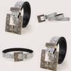 Vintage National Style Embossed Metal Buckle Floral Pu Leather Belt For Jeans