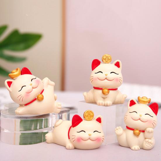 Cute Expression Multi Postures Lucky Cat Figure with Golden Bell Chinese Lucky Wealth Waving Cat Statue Ornament Home Decor