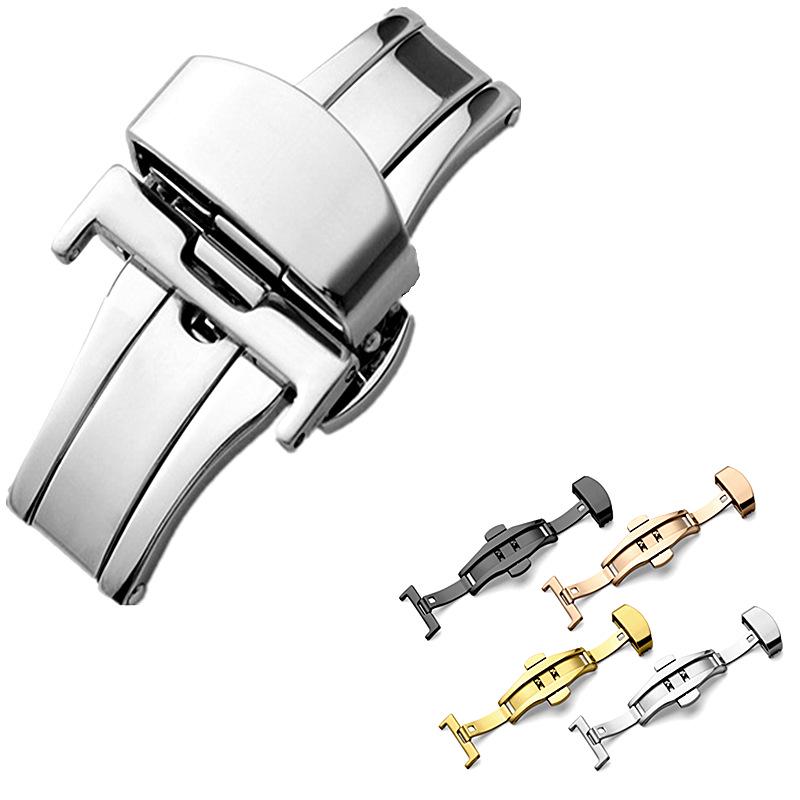 

Universal Black Leather Watch Strap with Stainless Steel Butterfly Buckle - Available in 16, 18, 20mm 22mm