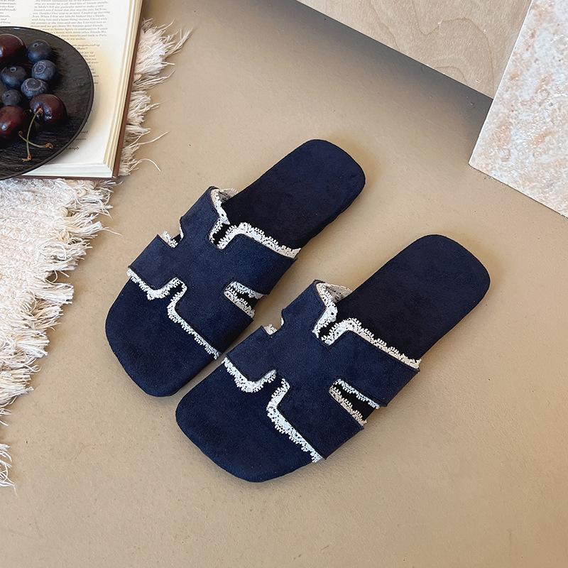 2025 zomer trendy imitatieleer platte zool one-word slippers damesmode veelzijdig casual spijkerstof coole slippers