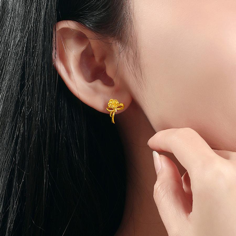 24 Silver Needle Zircon Bow Flower Stud Earrings Light Luxury Premium Temperament Earrings Fashion Earrings