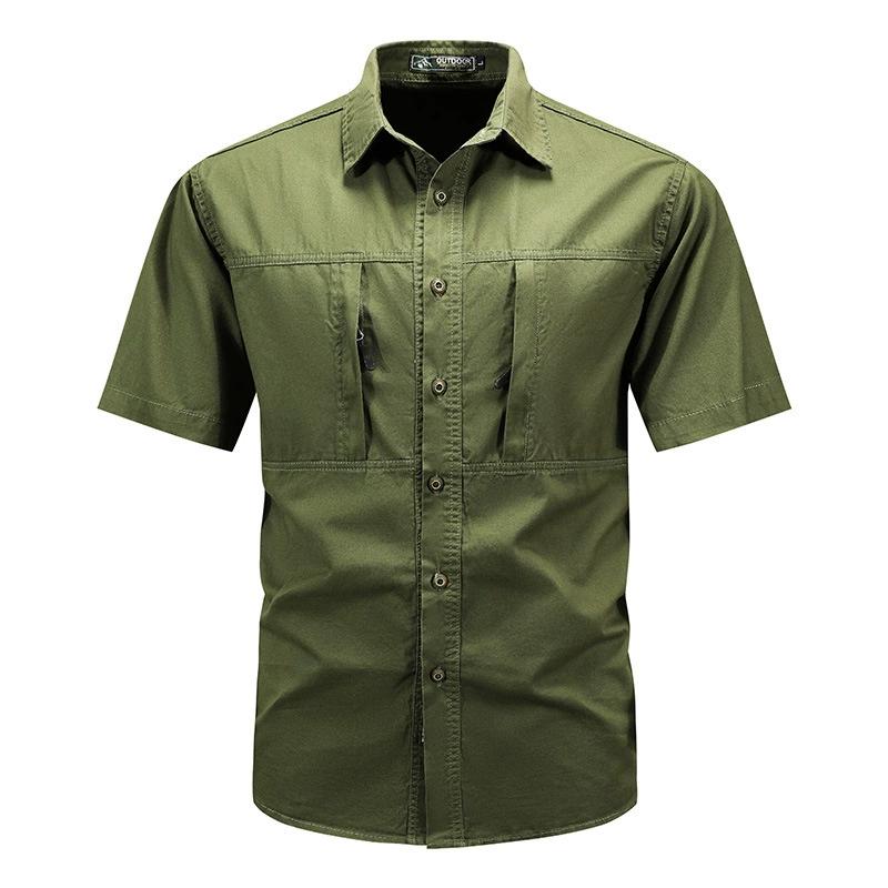 Japanese Solid Color Shirt Short Sleeved Men's Summer Inch Shirt Design Sense Top Jacket Trendy Brand Trendy and Cool Hong Kong Style Shirt