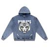 DTG Print Knitted Denim Zip-Up Hoodie Fearless Brother Print Zipper Hoodies  