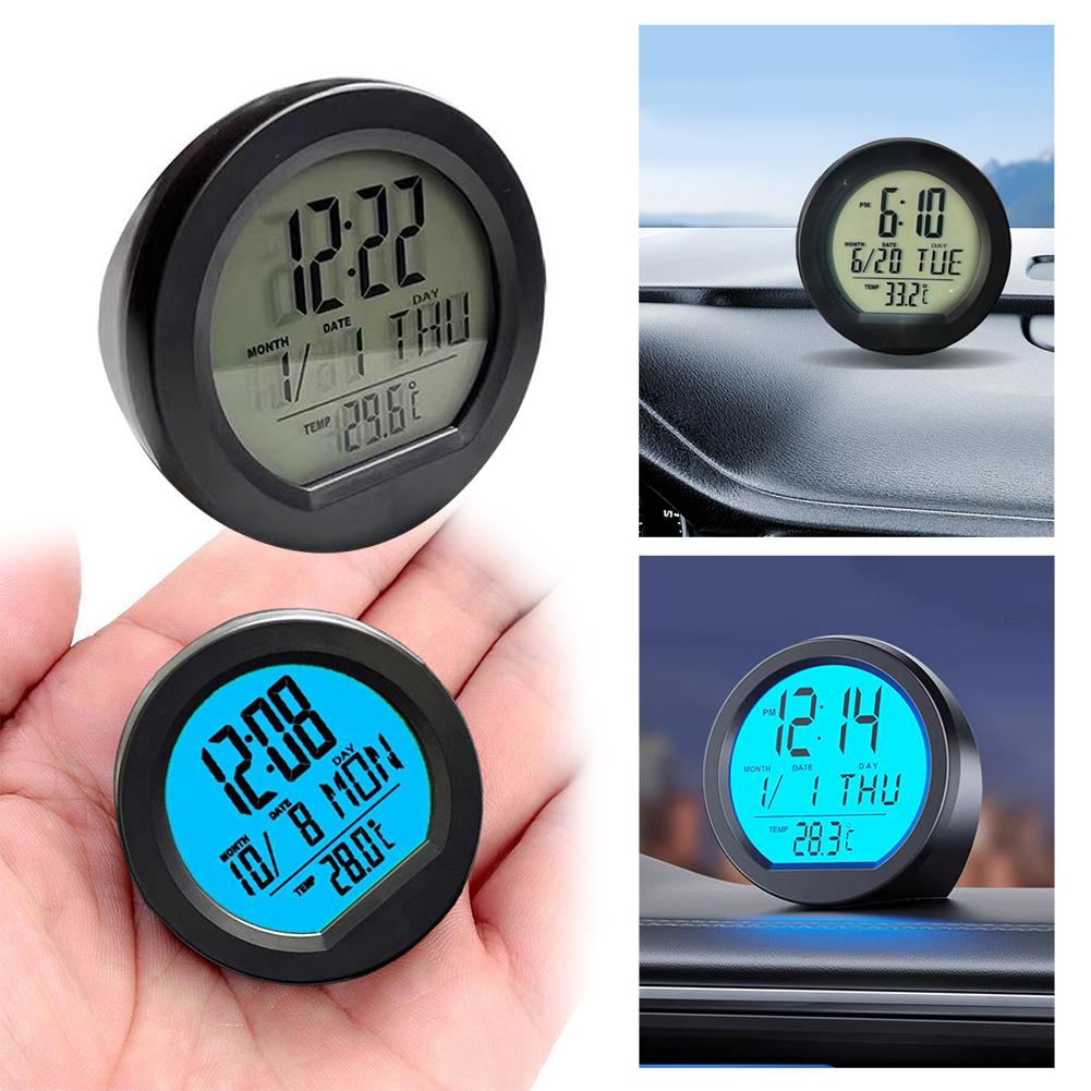 Solar Car Digital Clock Date Thermometer Lcd Luminous Display For Dashboard Clock Car Interior Adhesive Interior Accessories