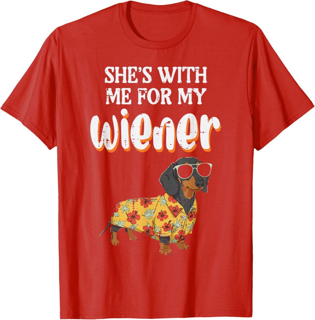 Funny Dachshund Wiener Dog Hawaiian Shirt Graphic Tee Casual Men TShirt