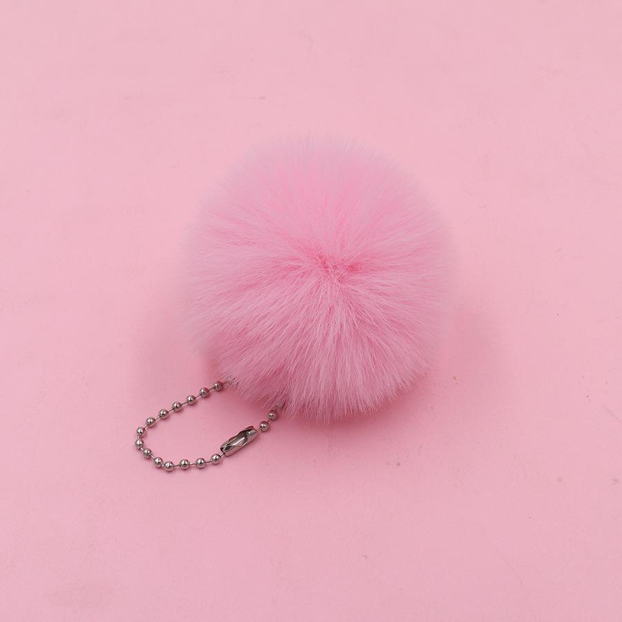 6cm Pom-Pom Plush Ball Beaded Keychain - Faux Rabbit Fur, Ideal for Bags, Keys, Earphone Cases