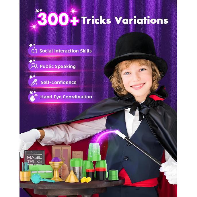Magic Kit for Kids, 300+ Magic Tricks Perfect Toy for Boys and Girls, Magic Wand Magician Set with Instruction Manual and Video for Beginners Ages 6