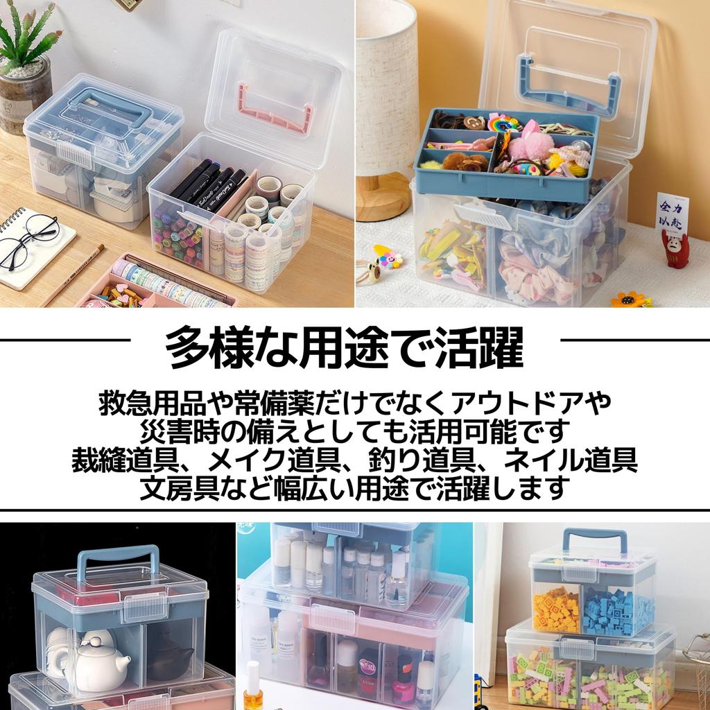 East Leaf First Aid Kit, Medicine Box, Medicine Case, Storage Box, Large Capacity, Stylish, Transparent, with Handle (Blue, Small)