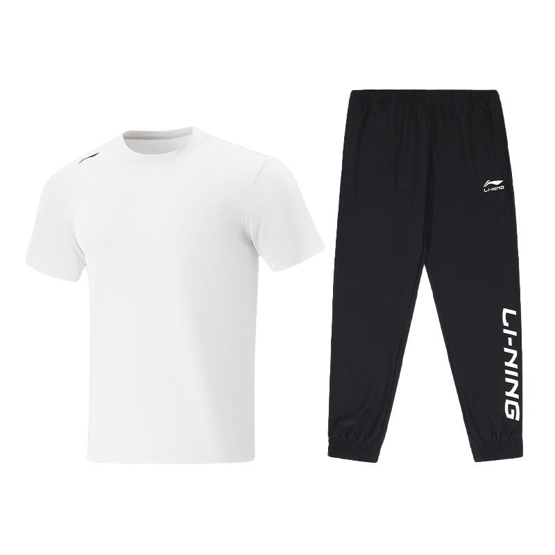 Li-Ning Quick-Dry Sweat-Wicking Short Sleeve Casual Sports Suit Men suits ATSV597-1+AYKU909-1
