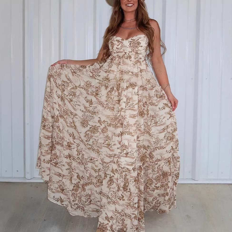 Sleeveless Floral Print Tiered Hem Maxi Dress