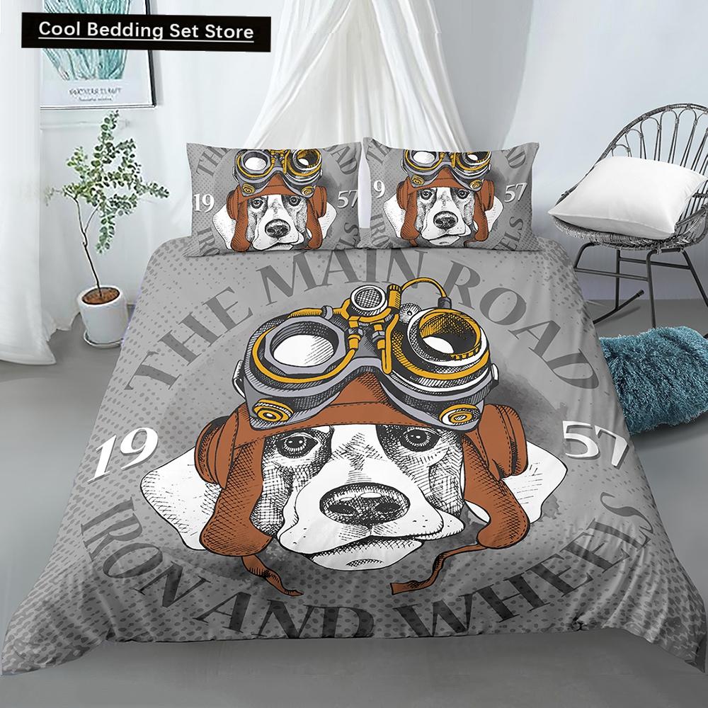 Cartoon Dog Duvet Cover King Queen Funny Pet Puppy Head Printed Bedding Set For Kids Teens Adults Animals Polyester Quilt Cover