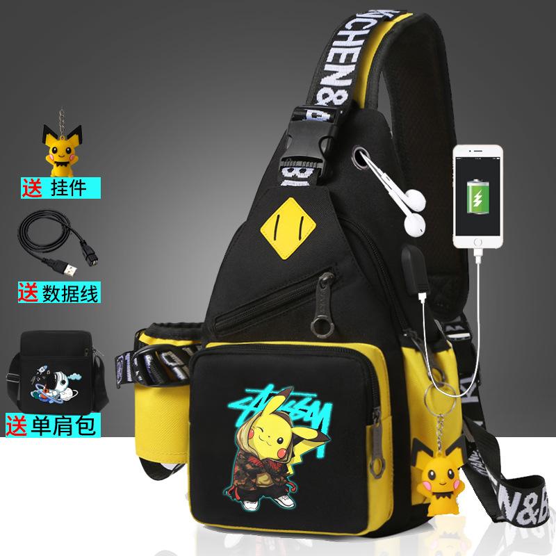 Men's Breast Bag Cartoon Animation Joint Casual Messenger Korean Version Fashion Trend Cross Bag Outdoor Shoulder Bag Small Backpack